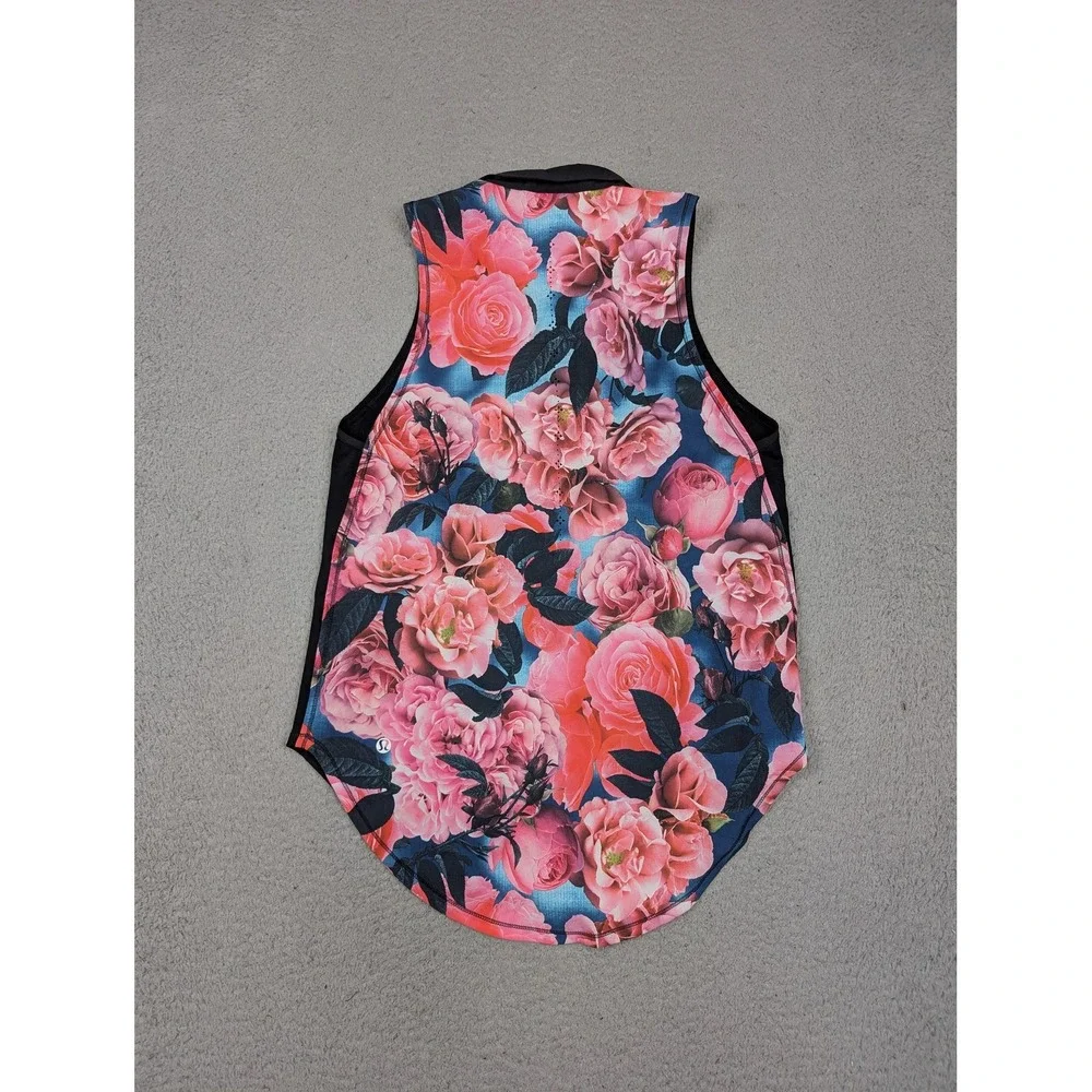 Lululemon Shirt Womens 6 Black Floral Collared Sleeveless‎ Button Athletic